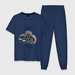Пижама хлопковая мужская Мотоцикл, цвет: тёмно-синий