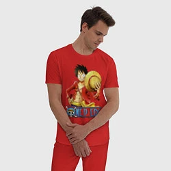 Пижама хлопковая мужская One Piece, цвет: красный — фото 2