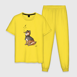 Пижама хлопковая мужская Шерлокс холмс собака, цвет: желтый