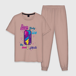 Пижама хлопковая мужская Ice Baby Летнее мороженое, цвет: пыльно-розовый