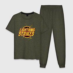 Пижама хлопковая мужская Lightning Strikes, цвет: меланж-хаки