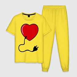 Пижама хлопковая мужская Сердце вилка и розетка муж, цвет: желтый