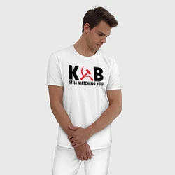 Пижама хлопковая мужская КГБ все еще следит за тобой, цвет: белый — фото 2