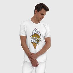 Пижама хлопковая мужская Ice Cream Cats, цвет: белый — фото 2