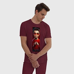 Пижама хлопковая мужская Sheldon, цвет: меланж-бордовый — фото 2