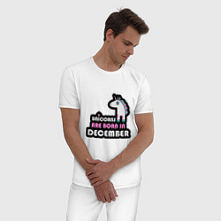Пижама хлопковая мужская Единороги рождаются в декабре, цвет: белый — фото 2