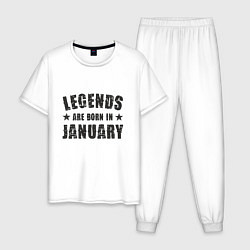 Пижама хлопковая мужская Легенды рождаются в январе, цвет: белый