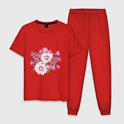 Пижама хлопковая мужская Полевые цветы, цвет: красный