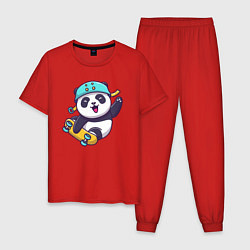 Пижама хлопковая мужская Панда скейтер, цвет: красный