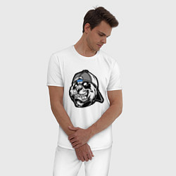 Пижама хлопковая мужская Панда в кепке, цвет: белый — фото 2