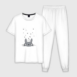 Пижама хлопковая мужская Любопытный Тоторо и Сажа, цвет: белый