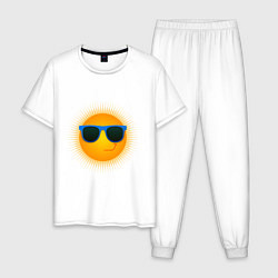 Пижама хлопковая мужская Солнышко в очках, цвет: белый