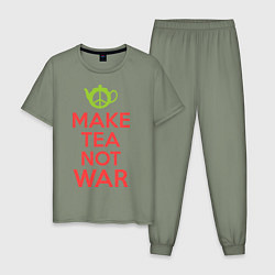 Пижама хлопковая мужская Make tea not war, цвет: авокадо