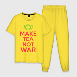 Пижама хлопковая мужская Make tea not war, цвет: желтый