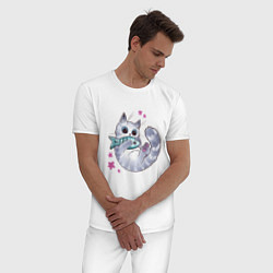 Пижама хлопковая мужская Котик с рыбкой, цвет: белый — фото 2