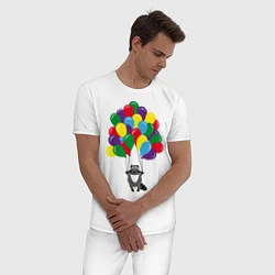 Пижама хлопковая мужская Енот с шариками, цвет: белый — фото 2