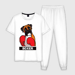 Пижама хлопковая мужская Боксер, цвет: белый
