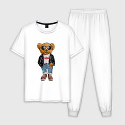 Пижама хлопковая мужская Медведь плюшевый, цвет: белый