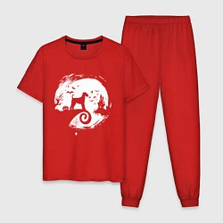 Пижама хлопковая мужская Полнолуние Эрдельтерьер, цвет: красный