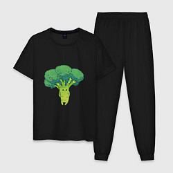Пижама хлопковая мужская Симпатичный брокколи, цвет: черный