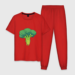 Пижама хлопковая мужская Симпатичный брокколи, цвет: красный