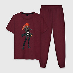 Пижама хлопковая мужская Дилюк Genshin Impact, цвет: меланж-бордовый