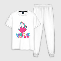 Пижама хлопковая мужская Единорог 2021, цвет: белый