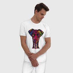Пижама хлопковая мужская  Слон с орнаментом, цвет: белый — фото 2