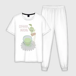Пижама хлопковая мужская Яблоко вектор, цвет: белый