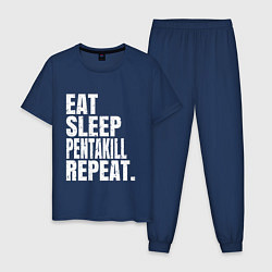 Пижама хлопковая мужская EAT SLEEP PENTAKILL REPEAT, цвет: тёмно-синий