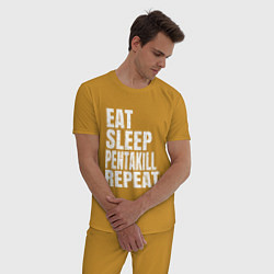 Пижама хлопковая мужская EAT SLEEP PENTAKILL REPEAT, цвет: горчичный — фото 2