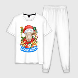 Пижама хлопковая мужская С Новым 2021 Годом, цвет: белый