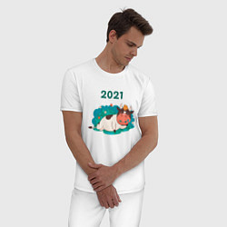 Пижама хлопковая мужская Бык 2021, цвет: белый — фото 2