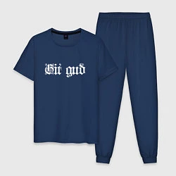 Пижама хлопковая мужская Git gud, цвет: тёмно-синий