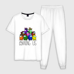 Пижама хлопковая мужская AMONG US - Большая компания!, цвет: белый