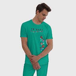 Пижама хлопковая мужская Friends Подарки и снег, цвет: зеленый — фото 2
