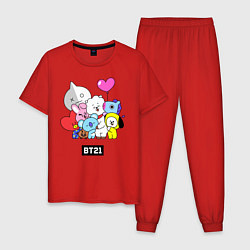 Пижама хлопковая мужская BT21, цвет: красный