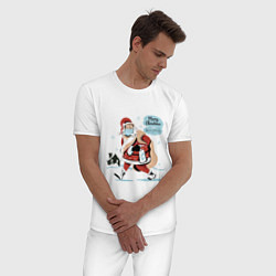 Пижама хлопковая мужская Санта в маске, цвет: белый — фото 2