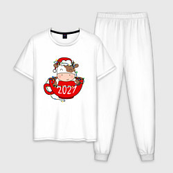 Пижама хлопковая мужская Милый бычок 2021, цвет: белый