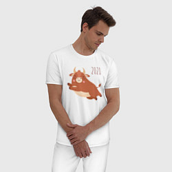 Пижама хлопковая мужская Год быка 2021, цвет: белый — фото 2