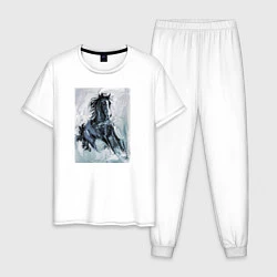 Пижама хлопковая мужская Лошадь арт, цвет: белый