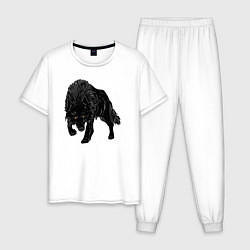 Пижама хлопковая мужская Черный Волк, цвет: белый