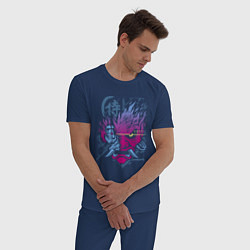 Пижама хлопковая мужская Cyberpunk 2077 Геометрия, цвет: тёмно-синий — фото 2