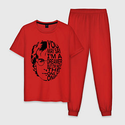 Пижама хлопковая мужская Джон Леннон, цитата Imagine, цвет: красный