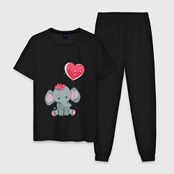 Пижама хлопковая мужская Влюбленный слоник, цвет: черный
