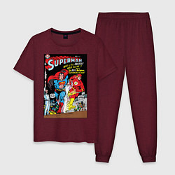 Пижама хлопковая мужская Worlds Finest, цвет: меланж-бордовый