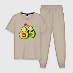 Пижама хлопковая мужская Семья авокадо, цвет: миндальный