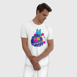 Пижама хлопковая мужская CYBER CAT 2077, цвет: белый — фото 2