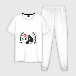 Пижама хлопковая мужская Мама панда с малышом, цвет: белый