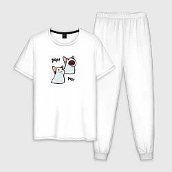 Пижама хлопковая мужская Pop Cat, цвет: белый